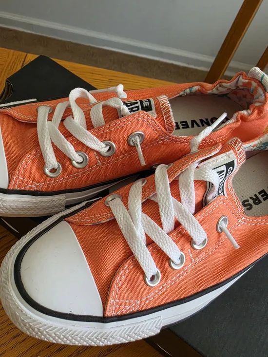 Converse Kids Orange Canvas Low Top Sneakers with White Laces - Picture 1 of 5